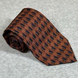 JZ Richards Necktie Rust Black Geometric Pattern Silk Handmade USA 59x3.75"